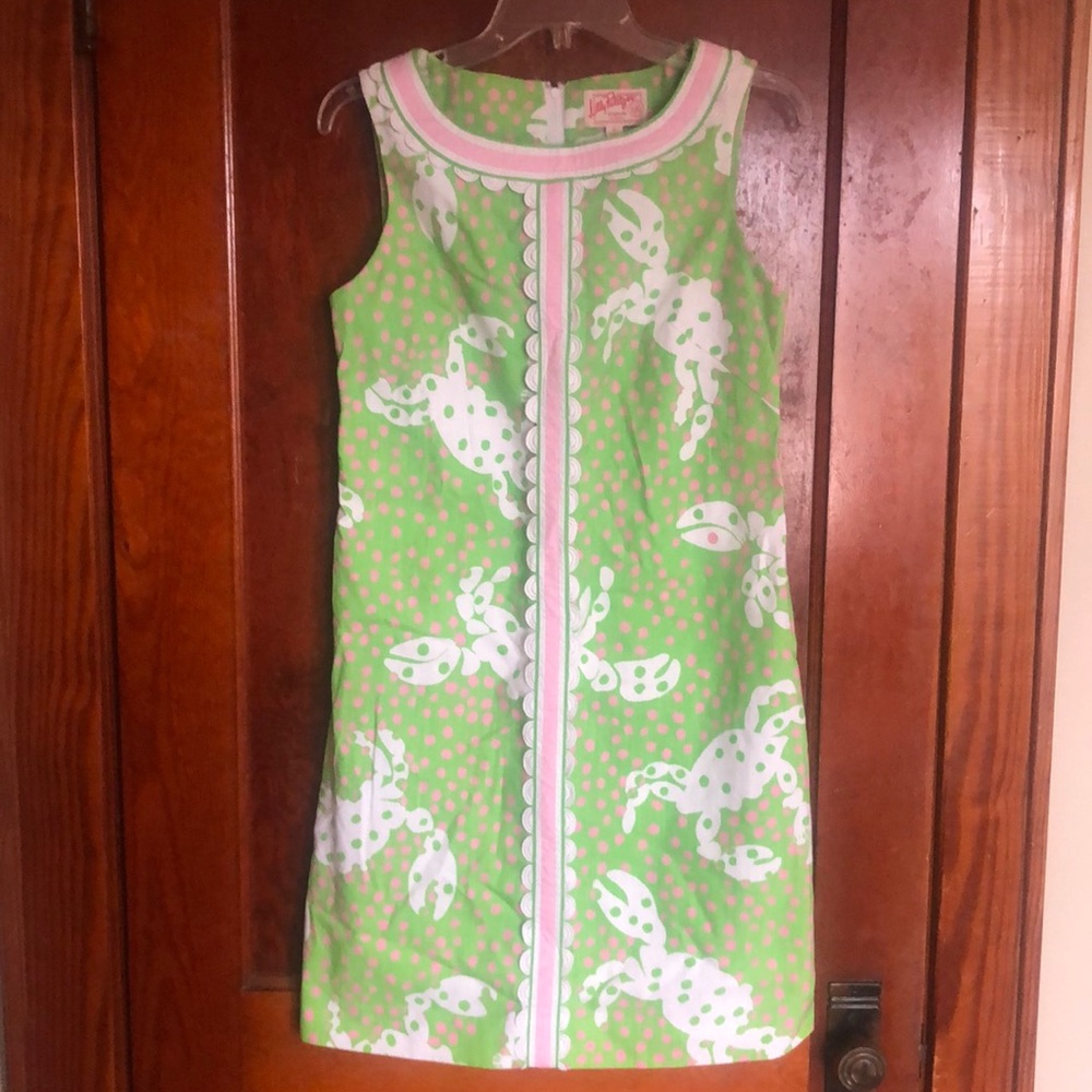 Lilly Pulitzer Originals Worth Shift Not So Crabby EUC size 6 pink green dress